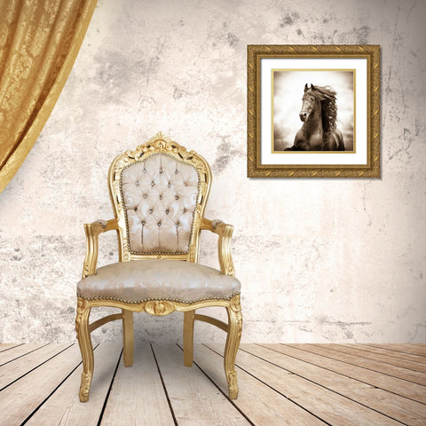 War Horse Gold Ornate Wood Framed Art Print with Double Matting by Walker, Carol