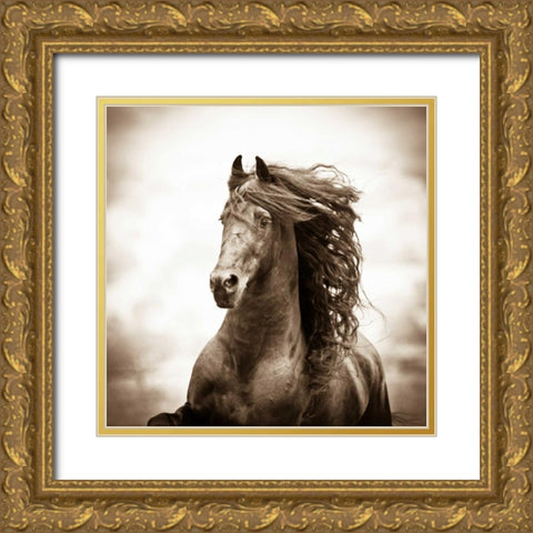 War Horse Gold Ornate Wood Framed Art Print with Double Matting by Walker, Carol