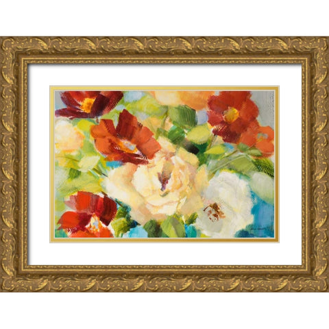 Flowers in Teal Vase II Gold Ornate Wood Framed Art Print with Double Matting by Loreth, Lanie