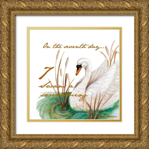 Seven Swans a-Swimming Gold Ornate Wood Framed Art Print with Double Matting by Gaynor, Janice