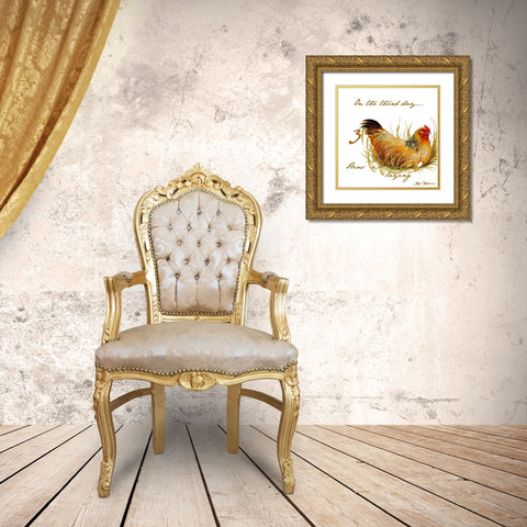 Three French Hens Gold Ornate Wood Framed Art Print with Double Matting by Gaynor, Janice