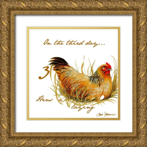 Three French Hens Gold Ornate Wood Framed Art Print with Double Matting by Gaynor, Janice