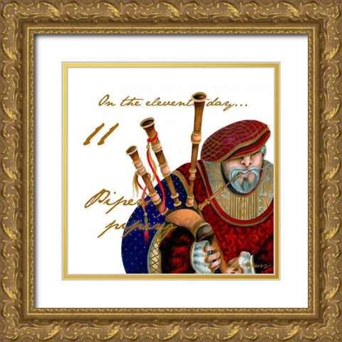 Eleven Pipers Piping Gold Ornate Wood Framed Art Print with Double Matting by Gaynor, Janice