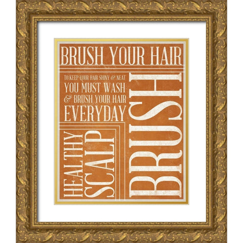 Bath Reminders III (Orange) Gold Ornate Wood Framed Art Print with Double Matting by SD Graphics Studio