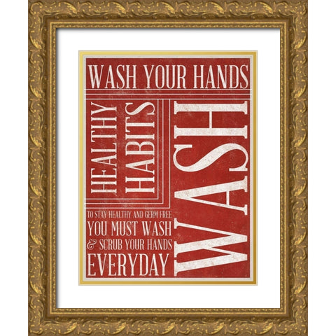 Bath Reminders II (Red) Gold Ornate Wood Framed Art Print with Double Matting by SD Gaphics Studio