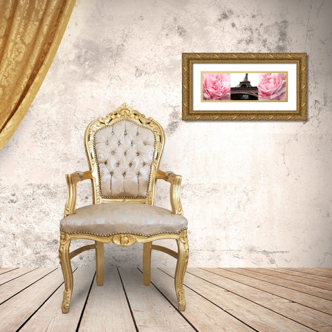 Pink Roses Eiffel Tower Gold Ornate Wood Framed Art Print with Double Matting by Navas, Emily