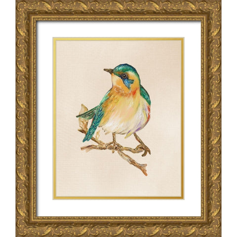 Bird on Perch IV Gold Ornate Wood Framed Art Print with Double Matting by Pinto, Patricia