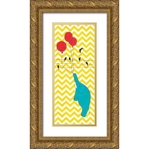 Floating Elephant Gold Ornate Wood Framed Art Print with Double Matting by SD Graphics Studio