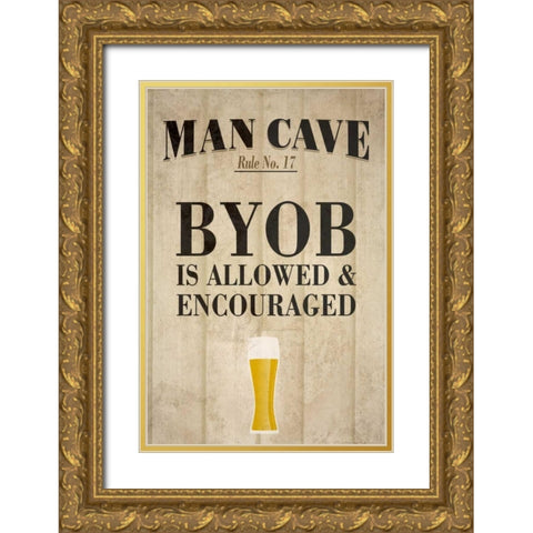 Man Cave Rules I Gold Ornate Wood Framed Art Print with Double Matting by SD Graphics Studio