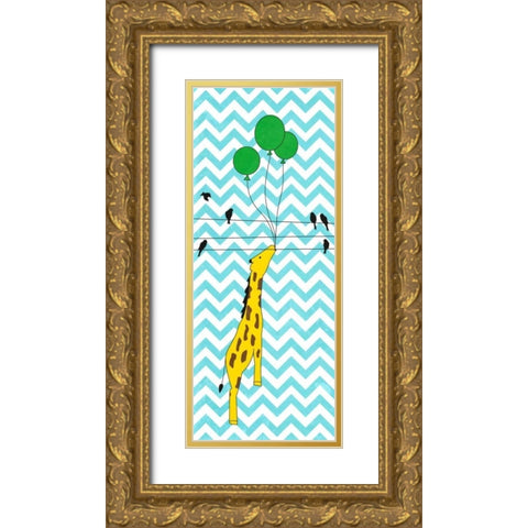 Floating Giraffe Gold Ornate Wood Framed Art Print with Double Matting by SD Graphics Studio