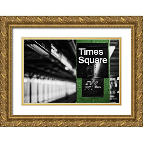 Times Square Subway Green Gold Ornate Wood Framed Art Print with Double Matting by Bryant, Susan