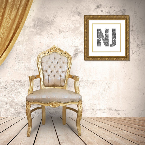 NJ Type Gold Ornate Wood Framed Art Print with Double Matting by SD Graphics Studio