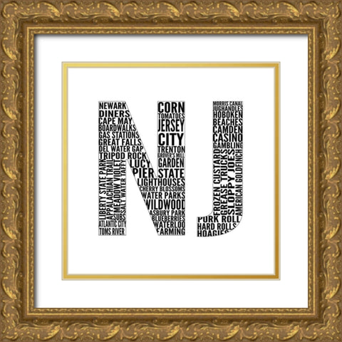 NJ Type Gold Ornate Wood Framed Art Print with Double Matting by SD Graphics Studio