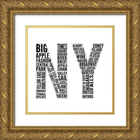 NY Type Gold Ornate Wood Framed Art Print with Double Matting by SD Graphics Studio