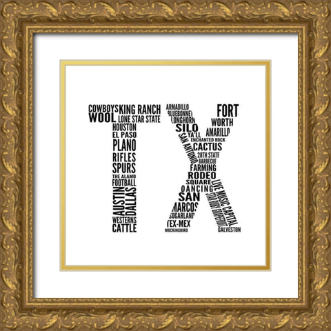 TX Type Gold Ornate Wood Framed Art Print with Double Matting by SD Graphics Studio
