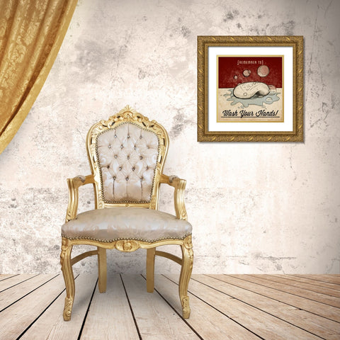 Brush Your Teeth Gold Ornate Wood Framed Art Print with Double Matting by SD Graphics Studio