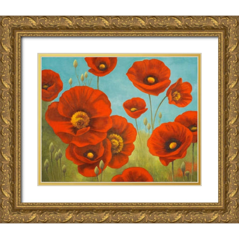 Field of Poppies I Gold Ornate Wood Framed Art Print with Double Matting by Rhyan, Vivien