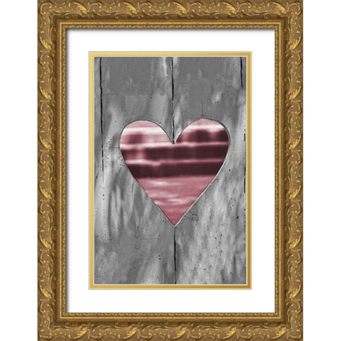 Pink Woodcut Heart I Gold Ornate Wood Framed Art Print with Double Matting by Peck, Gail