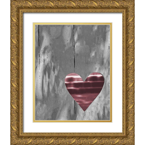 Up and Down Pink Woodcut Heart I Gold Ornate Wood Framed Art Print with Double Matting by Peck, Gail