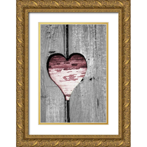 Pink Woodcut Heart II Gold Ornate Wood Framed Art Print with Double Matting by Peck, Gail