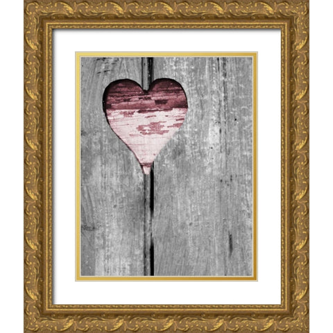 Up and Down Pink Woodcut Heart II Gold Ornate Wood Framed Art Print with Double Matting by Peck, Gail