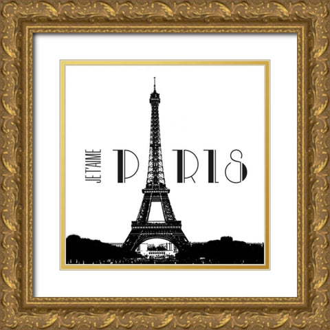 Je Taime Paris Gold Ornate Wood Framed Art Print with Double Matting by Navas, Emily