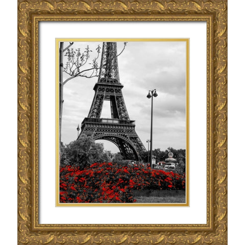 Eiffel Tower with Red Pop Gold Ornate Wood Framed Art Print with Double Matting by Navas, Emily