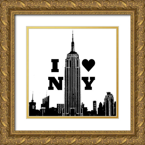 I Heart NY Border Gold Ornate Wood Framed Art Print with Double Matting by Navas, Emily