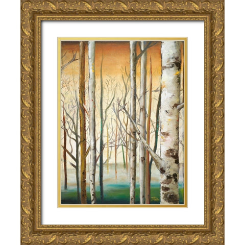 Gold Birch Forest II Gold Ornate Wood Framed Art Print with Double Matting by Pinto, Patricia