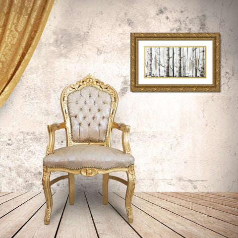 White Birch Forest Gold Ornate Wood Framed Art Print with Double Matting by Pinto, Patricia