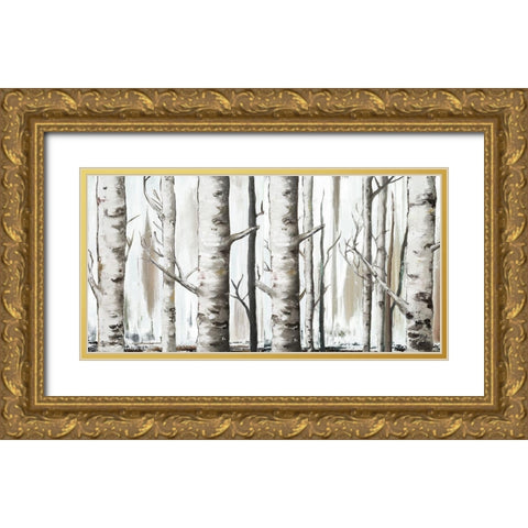 White Birch Forest Gold Ornate Wood Framed Art Print with Double Matting by Pinto, Patricia