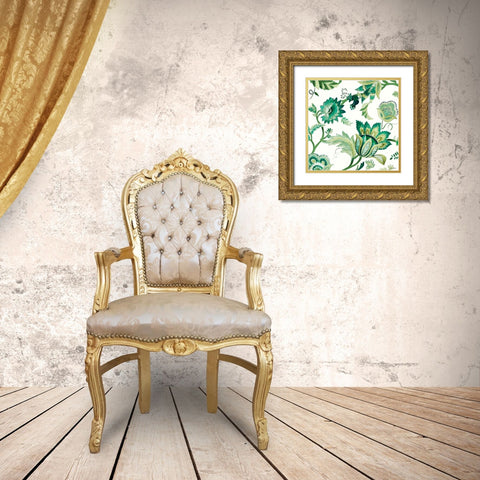 Green Capri Floral I Gold Ornate Wood Framed Art Print with Double Matting by Loreth, Lanie
