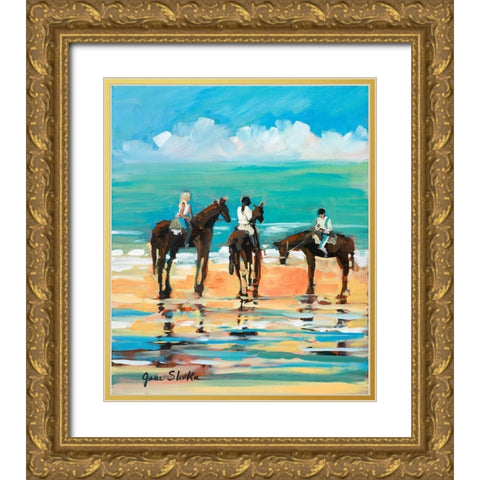 Horses on the Beach Gold Ornate Wood Framed Art Print with Double Matting by Slivka, Jane