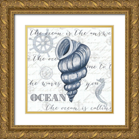 Indigo Shell III Gold Ornate Wood Framed Art Print with Double Matting by Ritter, Gina