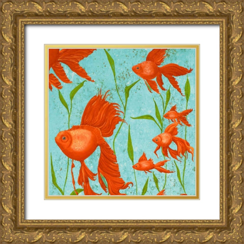 School of Fish I Gold Ornate Wood Framed Art Print with Double Matting by Ritter, Gina