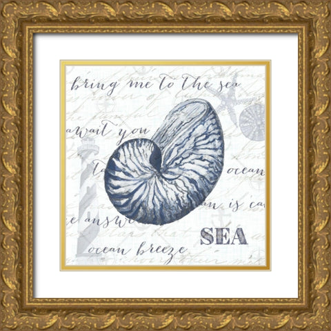 Indigo Shell II Gold Ornate Wood Framed Art Print with Double Matting by Ritter, Gina