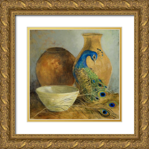 Peacock Vessels II Gold Ornate Wood Framed Art Print with Double Matting by Loreth, Lanie