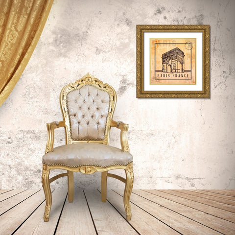Paris Stamp I Gold Ornate Wood Framed Art Print with Double Matting by Ritter, Gina