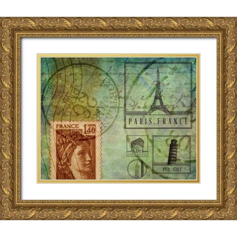 Travel Collage III Gold Ornate Wood Framed Art Print with Double Matting by Ritter, Gina