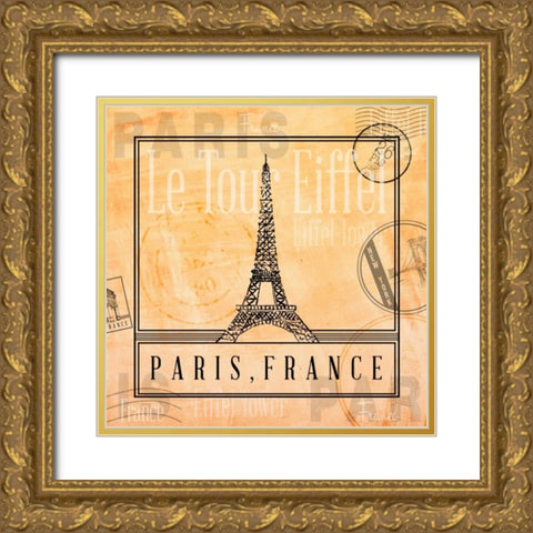 Paris Stamp II Gold Ornate Wood Framed Art Print with Double Matting by Ritter, Gina