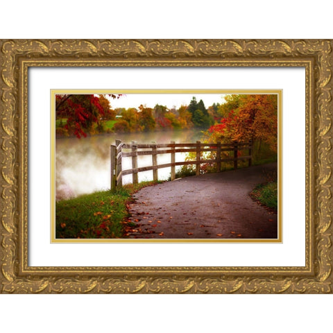 Misty Lake Path Gold Ornate Wood Framed Art Print with Double Matting by Poynter, Kelly