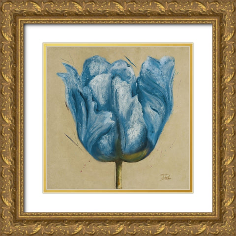 Blue Double Tulips I Gold Ornate Wood Framed Art Print with Double Matting by Pinto, Patricia