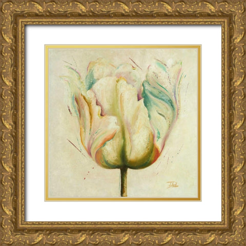 White Double Tulips I Gold Ornate Wood Framed Art Print with Double Matting by Pinto, Patricia