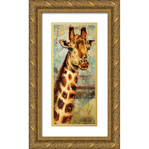 New Safari on Teal I Gold Ornate Wood Framed Art Print with Double Matting by Pinto, Patricia
