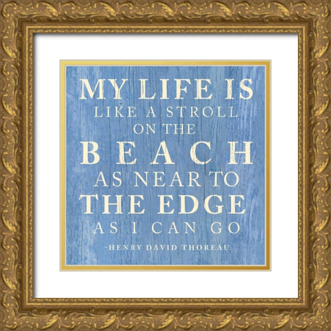 Stroll On The Beach Gold Ornate Wood Framed Art Print with Double Matting by SD Graphics Studio