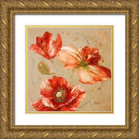 Dance of Poppies I Gold Ornate Wood Framed Art Print with Double Matting by Pinto, Patricia