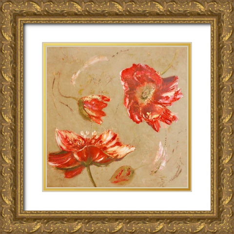 Dance of Poppies II Gold Ornate Wood Framed Art Print with Double Matting by Pinto, Patricia