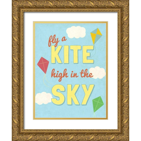 Fly a Kite Gold Ornate Wood Framed Art Print with Double Matting by SD Graphics Studio
