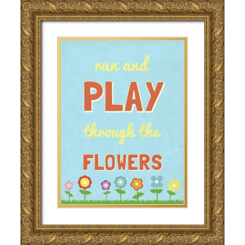 Run and Play Gold Ornate Wood Framed Art Print with Double Matting by SD Graphics Studio