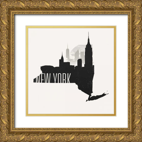 New York Skyline Gold Ornate Wood Framed Art Print with Double Matting by SD Graphics Studio